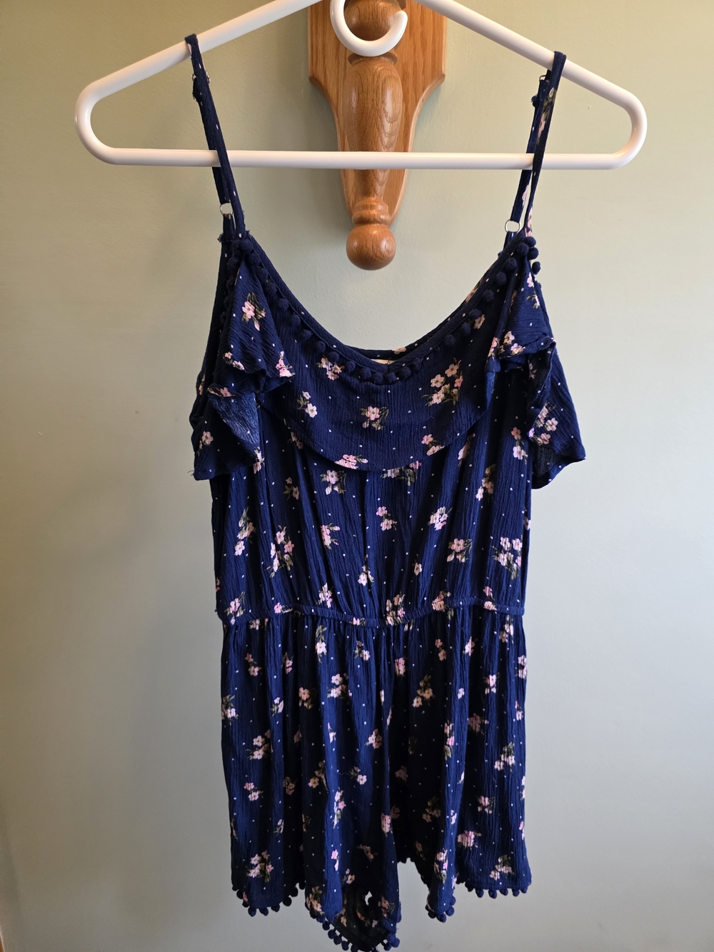 Arizona Navy Floral Ruffle Romper with Spaghetti Straps